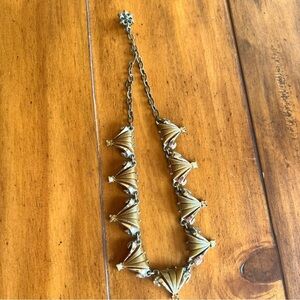 Vintage Metallic Bib Adjustable Victorian Necklace with jewels and faux pearls